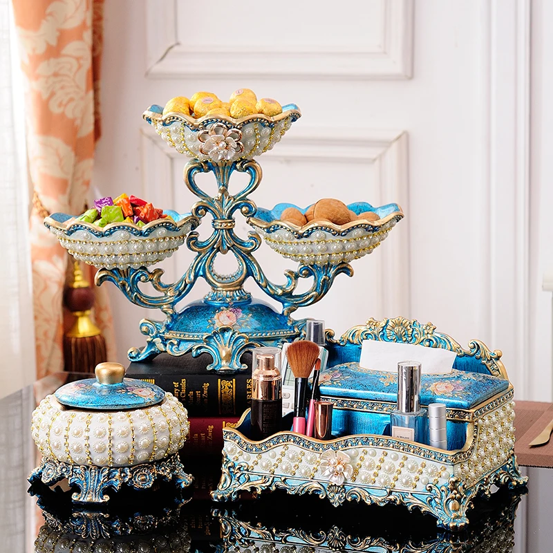 

European fruit plate three-piece suit coffee table decoration ornaments American luxury home creative nut plate high