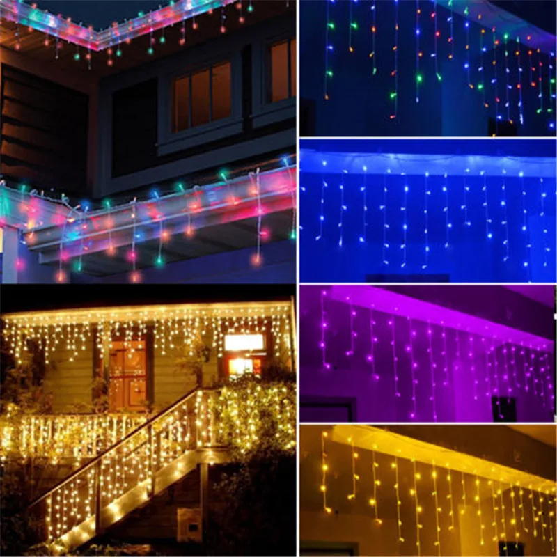 

Curtain Lights Christmas Hanging Icicle Garland String Light Outdoor 4M Droop 0.3-0.6M 220V/110V New Year Xmas Wedding Decor