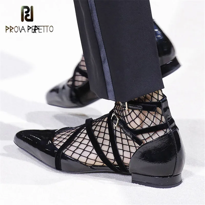 

Prova Perfetto New Style Dress Shoes Woman Pointed Toe Low Heel Shoe Lace Cross-tied Ankle Strap Flat Shoes Women Roman Sandals