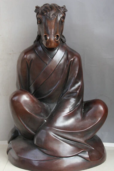 

wholesale factory 23" Chinese Purple Bronze Seat Zodiac Year Horse body Statue Sculpture