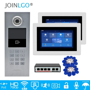 

Free Shipping 2 Apartments POE 720P IP Wifi 7" Touch Screen Record Video Intercom Door Phone Code Keypad RFID Outdoor Camera