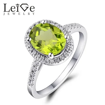 

Leige Jewelry Fine Jewelry Real Peridot Engagement Ring 925 Silver Rings for Women Anniversary Gift Oval Cut August Birthstone