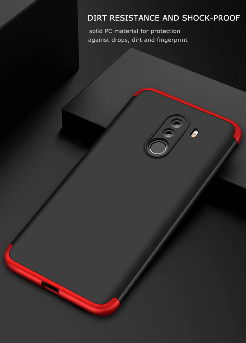 Чехол GKK для xiaomi pocophone f1, три в одном, 360, полная защита, противоударный Жесткий ПК, однотонный чехол для pocophone f1, чехол fundas Shell