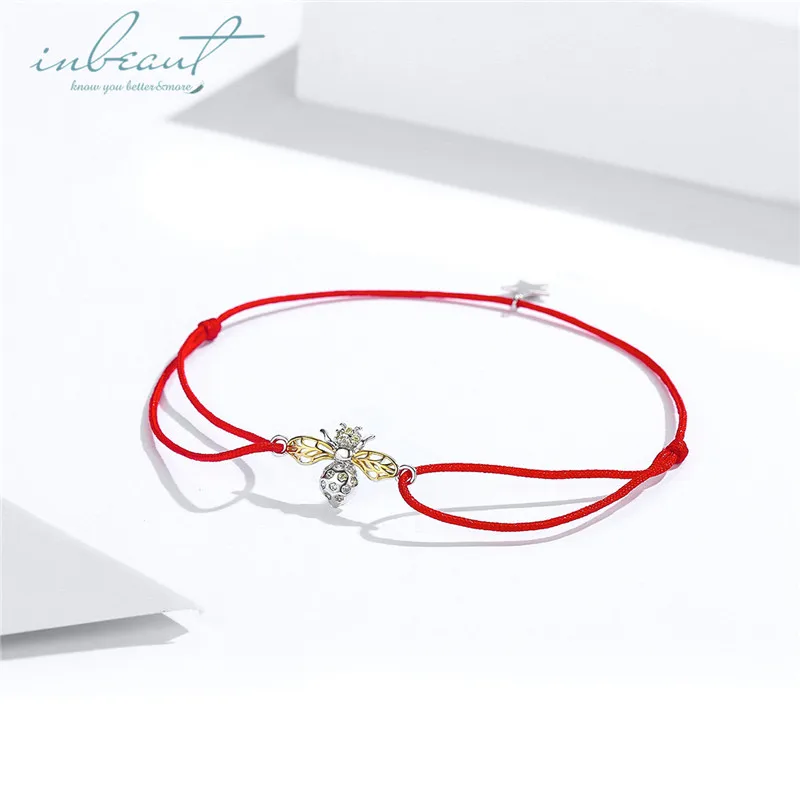 

925 Silver Lucky Red Genuine Leather Honeybee Bracelet Female Original Design Korean S925 Zircon Bee Rope Chain for Women