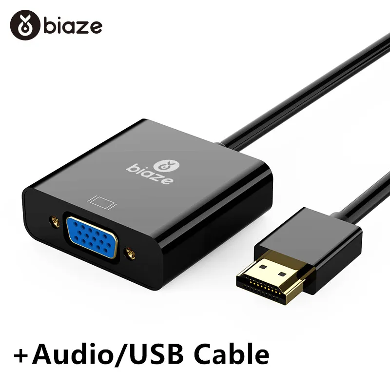 Biaze HDMI в VGA адаптер 1080P цифро-аналоговый видео аудио конвертер HDMI кабель для Xbox 360 PS3/4 PC ноутбук ТВ коробка проектор - Цвет: New Black
