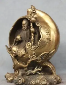 

Chinese Fengshui Brass Xiantao God of longevity Red-crowned crane Statue