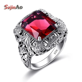 

Szjinao Unique Handmade 925 Sterling Silver Ring Ruby Stones For Men Vintage Luxury Women Party Jewelry Factory Wholesale
