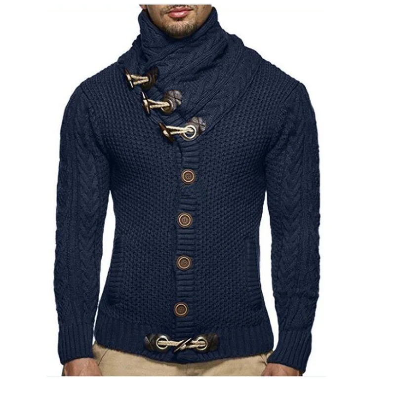 ^*Best Offers Autumn new Men brand sweater cardigan coat Slim thickness Sweaters Men fashion Horn buckle High collar man warm knitted sweater