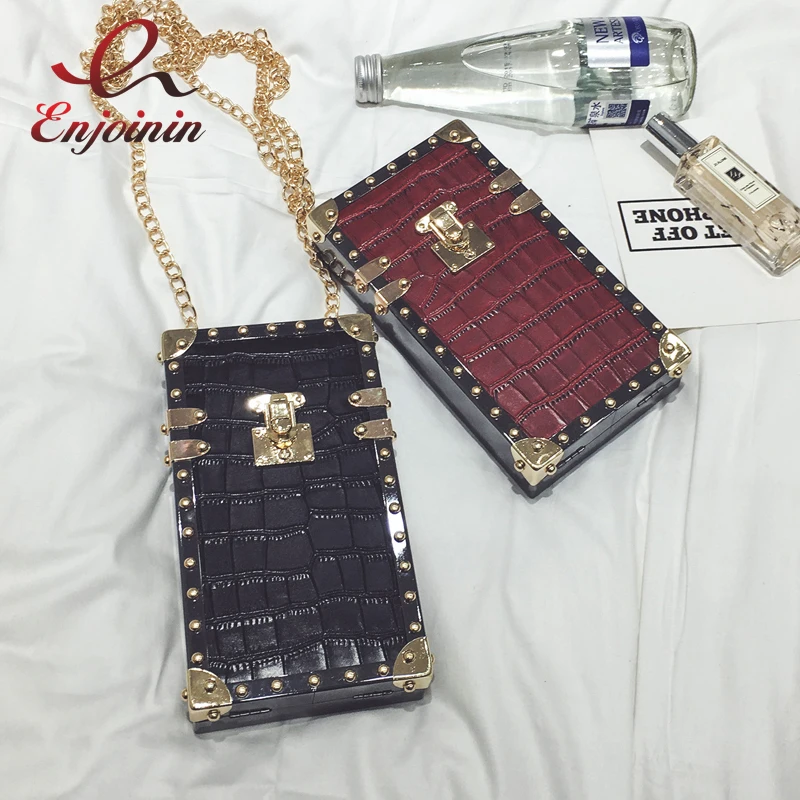 

New style fashion pu leather rivet stone pattern mini chain shoulder bag ladies handbag purse crossbody mini messenger bag