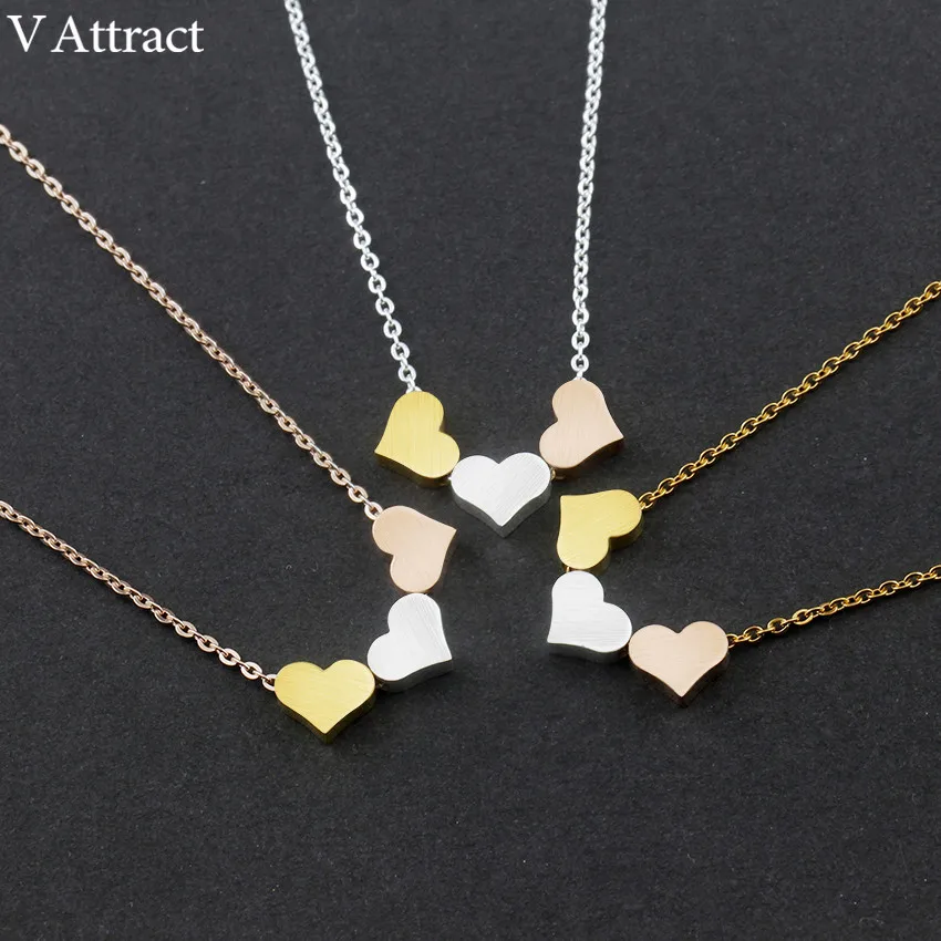 V Attract 10pcs Stainless Steel Simple Heart Charm Necklace Wedding Jewelry Gold Link Chain Colar Feminino Choker | Украшения и