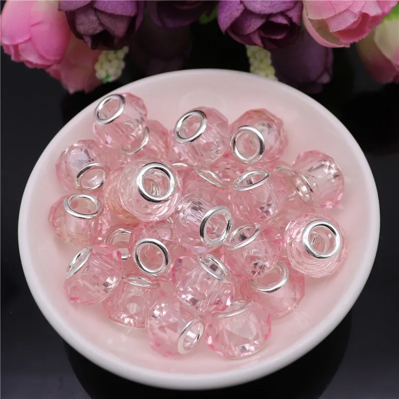 

10Pcs 14mm Assorted Color Silver Big Hole Crystal Murano Spacer Glass Beads Charms fit for Pandora Bracelet for Jewelry Making