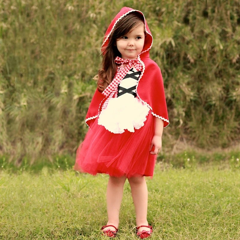 2 предмета, Детские платья для косплея для девочек, красный капюшон, наряжаться в костюм принцессы, Гавайские вечерние платья fantasia infantil