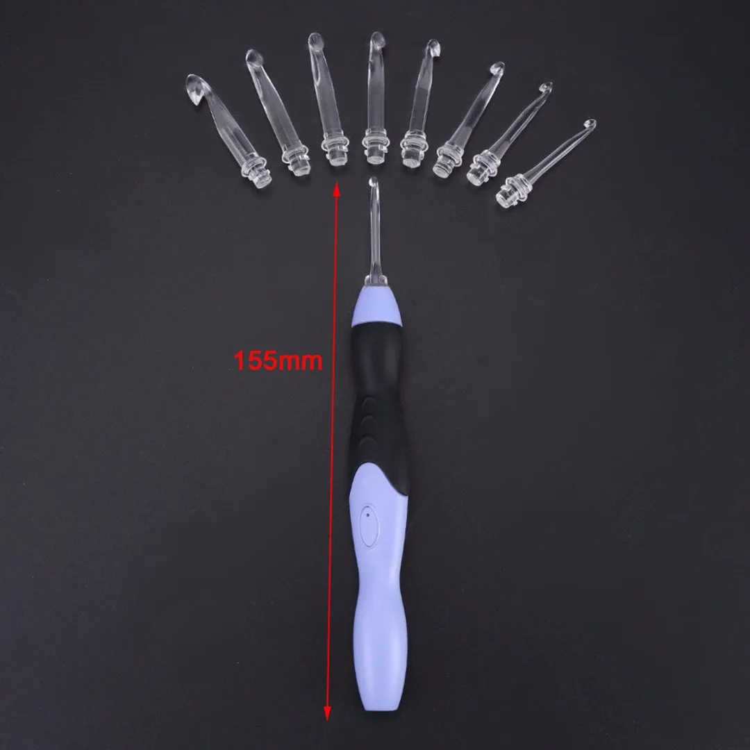 JX-LCLYL New 9 IN 1 USB LED Light Up Purple Crochet Hooks Knitting Needles Set Weave Tool