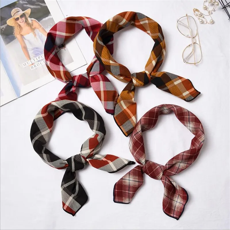 

New 70x70cm Women Polyester Silk Scarf Plaid Striped Patchwork Printed Satin Small Square Wraps Scarves Shawls Headband Neck Tie