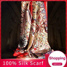 100% Real Silk Square Scarf Women Print Pure Silk Bandana Shawls Bufandas Natural Silk Headscarf Large Size Echarpe Femme