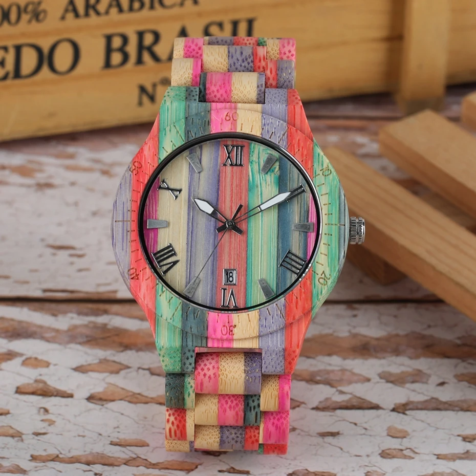 Unique Colorful Men Bamboo Watches Lovers Handmade Natural Wooden Bracelet Quartz Analog Luxury Wristwatches Ideal Gifts Items (5) -