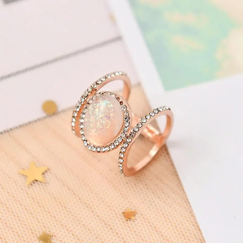 Fashion Jewelry Exquisite Ring Women Moonstone Rose Gold Engagement Ring For Party Wedding