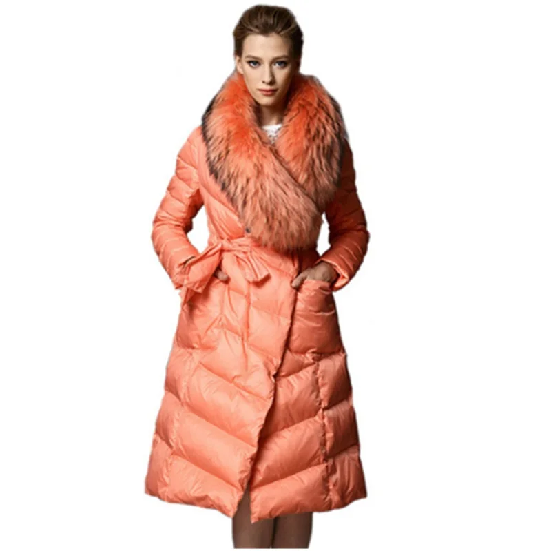 Женский зимний пуховик, модное зимнее длинное пальто с воротником из натурального меха, тонкое роскошное Модное теплое пальто для женщин