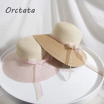 

Lace Ribbon Straw Sun Hat for Women Fashion Handmade Foldable Roll Up Hat Fedora Beach Wide Brim Visors Hat Female Summer Caps