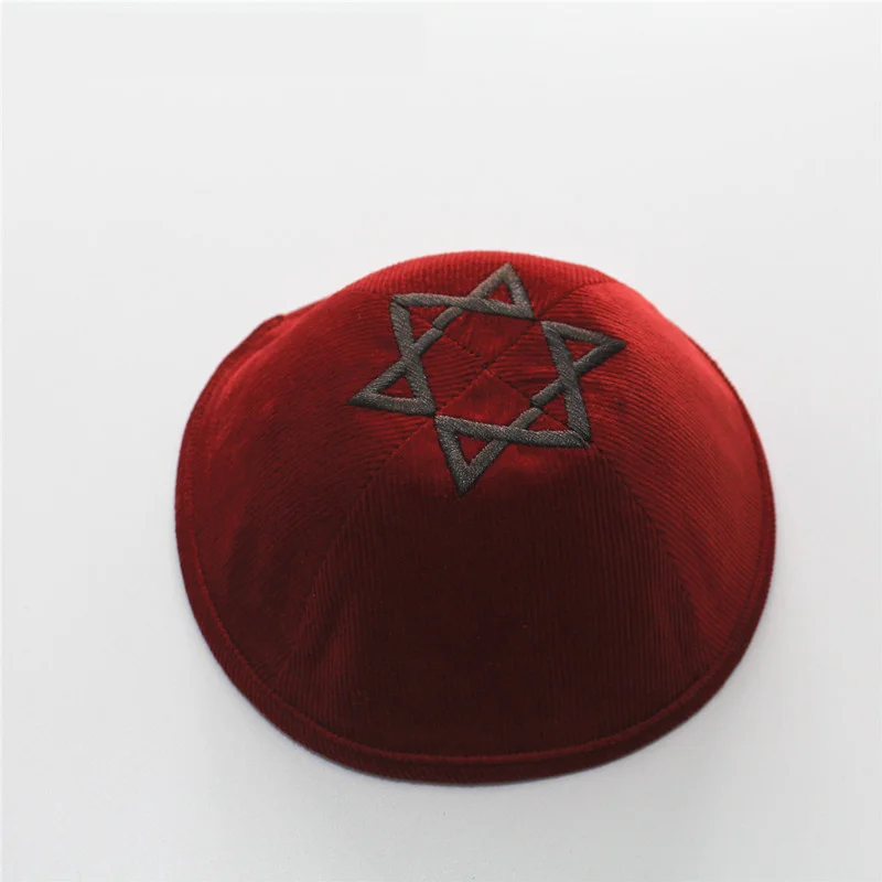 Однотонная бархатная еврейская Кепка Kippot высокого качества Skullies Beanies еврейская Кепка - Цвет: Красный