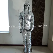 Catwalk Shows Men Silver Color Stage Ballrooom Costume Mirror Man Clothing Party Halloween Performance DJ Singer