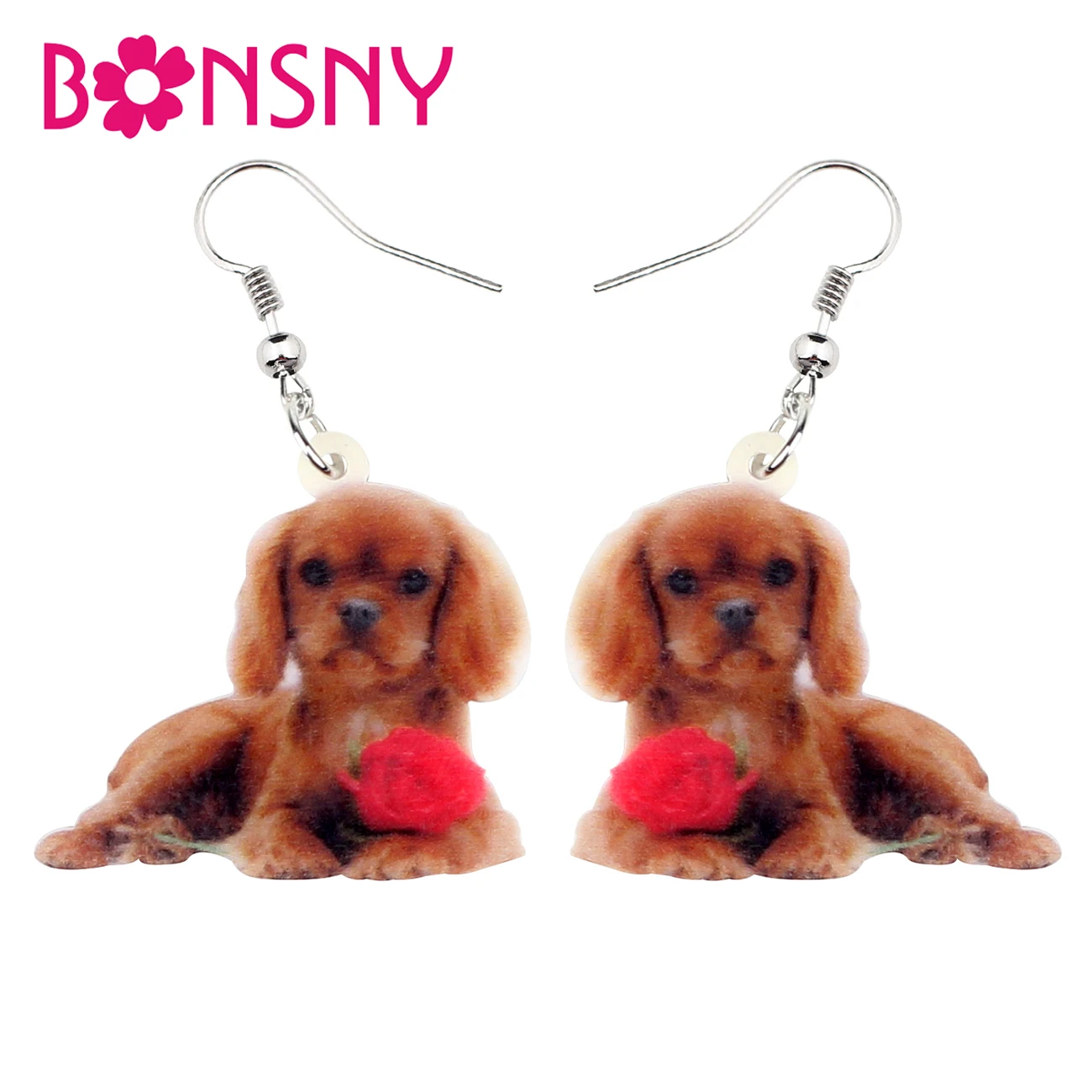 

Bonsny Acrylic Cavalier King Charles Spaniel Dog Earrings Big Drop Dangle Cartoon Animal Jewelry For Women Girls Gift Bijoux New