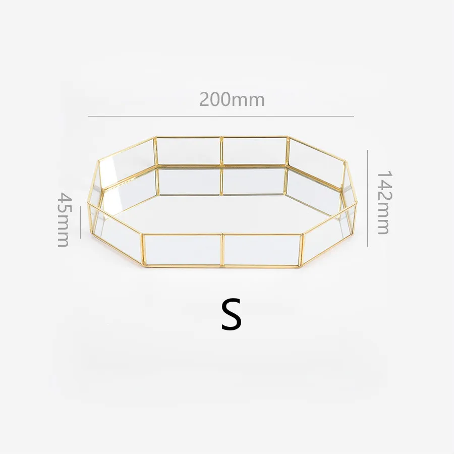 1 шт. Настольный лоток для хранения, скандинавские простые золотые стеклянные ювелирные изделия, косметический многоугольник, лоток для хранения, настольные органайзеры, декоративное зеркало - Цвет: Polygon-S