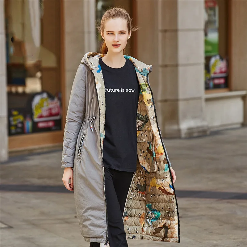 

Autumn Winter Down Jacket Women Long Printed Parkas 2018 New Two-sided High Quality Slim Hooded Coats Duck Down Outerwear NO553