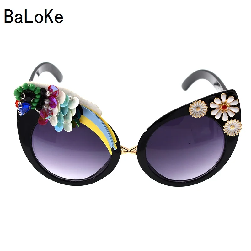 

Baroque Big Designer Handmade Vintage Cat Sungalss Flowers&Rhinestones Fashion ladies Sunglasses Beach&Party Women Sunglasses