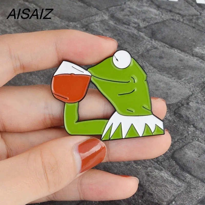 

2019 new aisaiz jewelry Cute Kermit the Frog pins metal Badge enamel brooch high quality Best gift