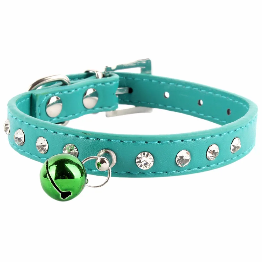 

Dog Puppy Cat Collars Kitten Lead Necklace Wide Rhinestone Diamante Cat Collar With Safety Buckle Bell Suede Leather PU 8 Color