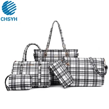

Famous Brand 5pcs/set Ladies Fashion Striped Pattern Mother Bags Women Lattice Single Shoulder Handbags Women Bag Set