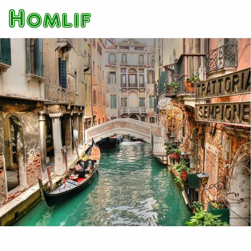 

HOMLIF 3D DIY FULL Diamond Mosaic Cross Stitch Kits Diamond Painting Venice Street Diamond Embroidery Unfinish Decorative Wall