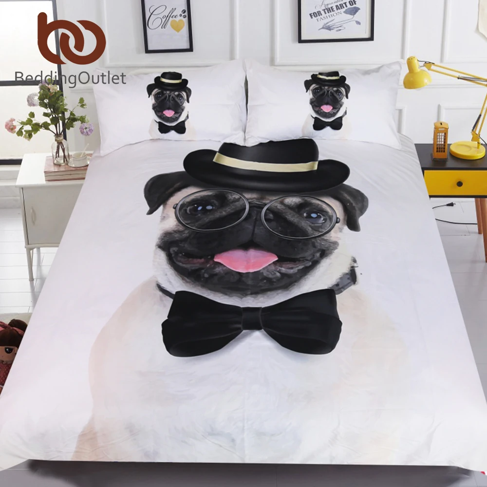 

BeddingOutlet Gentleman Pug Bedding Set Queen 3D Animal Bed Cover for Kids Hippie Bulldog Duvet Cover Set Home Bedclothes 3pcs
