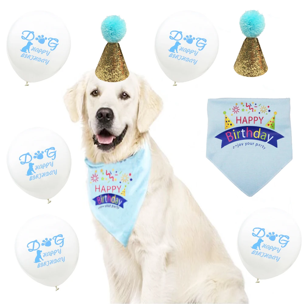 Us 3 79 Dog Birthday Bandana Gold Cone Cap And 5 Dog Happy Birthday Latex Balloon Great Dog Birthday Outfit And Decoration Set In Party Diy