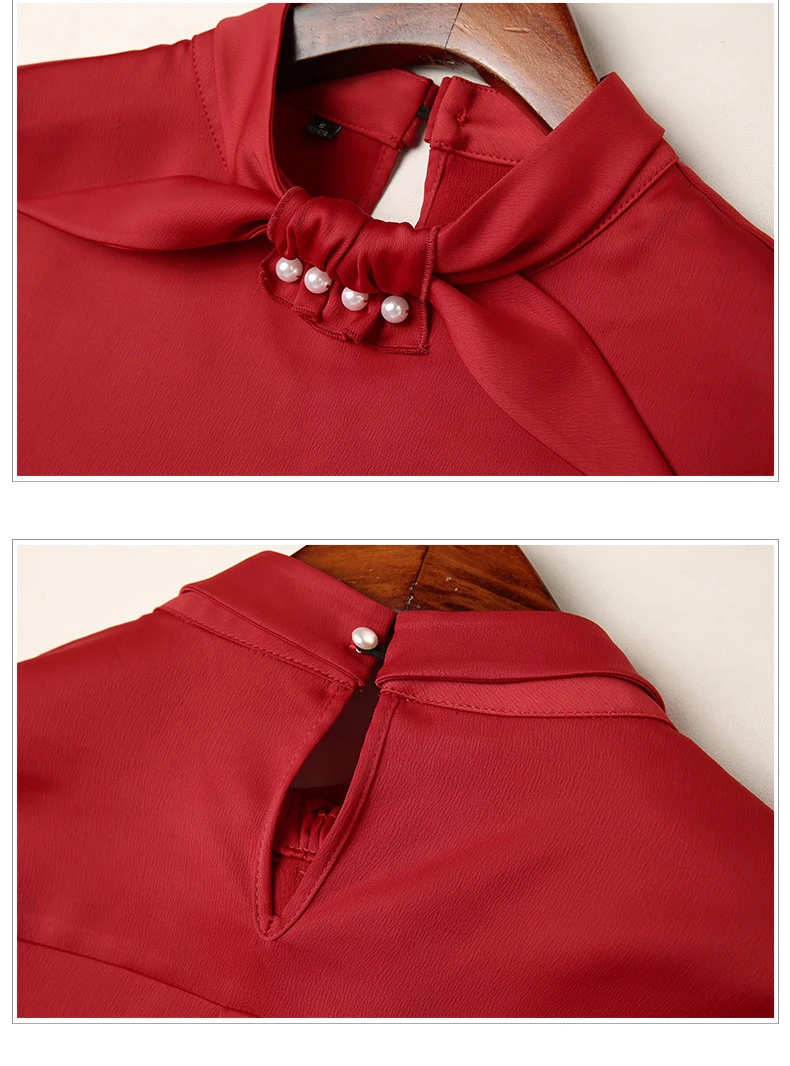 Осенняя женская блузка однотонная шифоновая блузка с длинными рукавами рубашка плюс размер OL Блузка женские топы blusas E1047