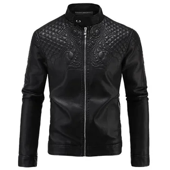 

Gothic Faux leather Jacket Men Motorcycle 2020 Stand Collar Slim Casual Brand Winter Spring Cothes Black Punk Jacket Plus Size