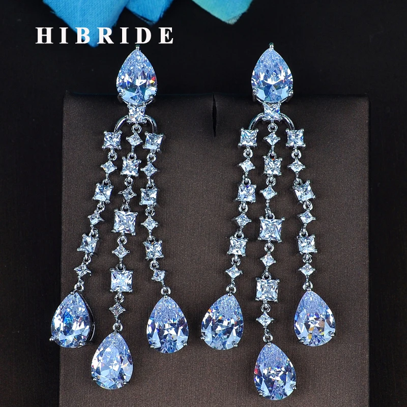 

HIBRIDE Fashion Water Drop Shape High Quality Cubic Zircon Drop Earring Beauty White Gold Color Brincos Earrings For Girl E-784