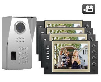 

XinSiL New Style 8"Video Door Phone Doorbell SD Card Slot IR Intercom Home Security Video System Password&Fingerprint Camera 1V4