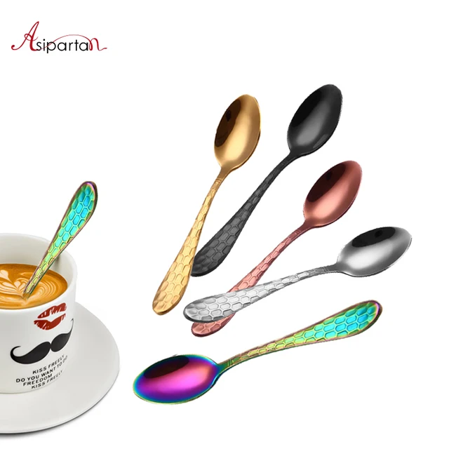 Special Offers Asipartan Stainless Steel Spoon Coffee Stirring Scoops Embossed Handle Dessert Soup Tea Spoon Restaurant Cafe Luxury Tableware