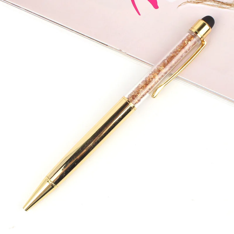 Креативная кристальная ручка, алмазные шариковые ручки, канцелярские шариковые ручки, стилус, ручка для сенсорного экрана, 11 цветов, маслянистый черный, заправка, 0,7 мм, хит - Цвет: Golden