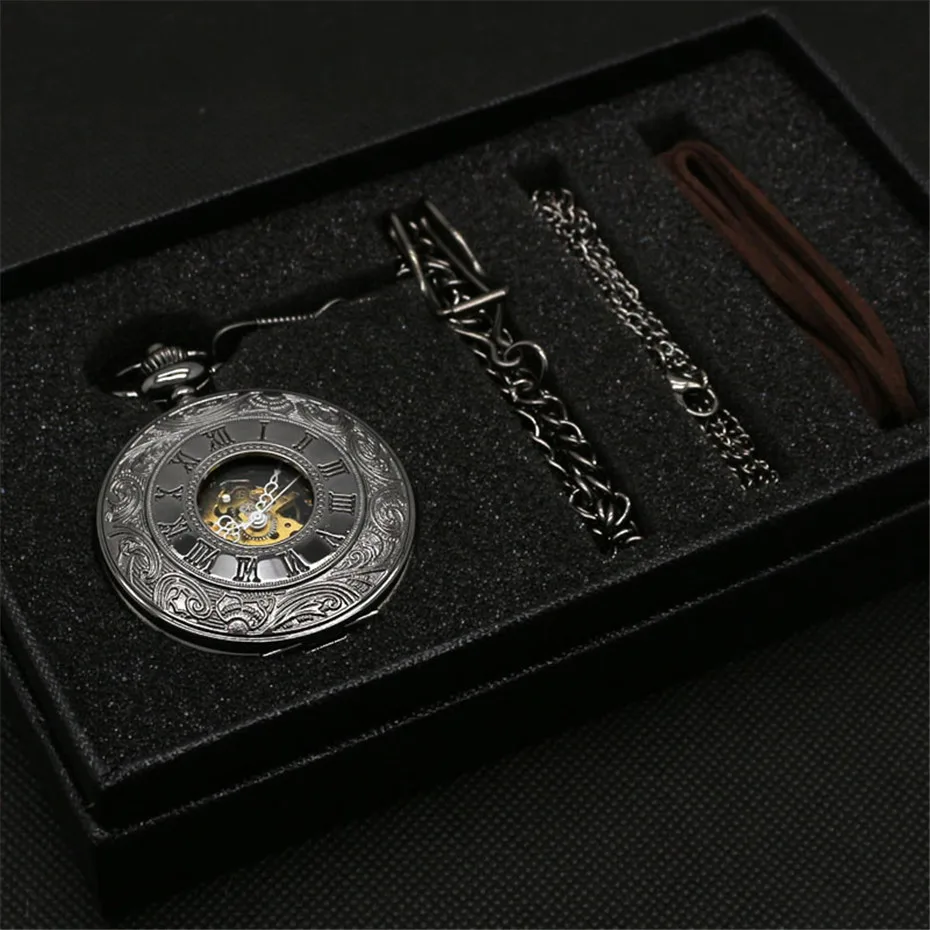 Винтаж Механические карманные комплект часов Роскошные кулон часы для мужчин с карманом и цепочки ожерелья сумка на цепочке сумка