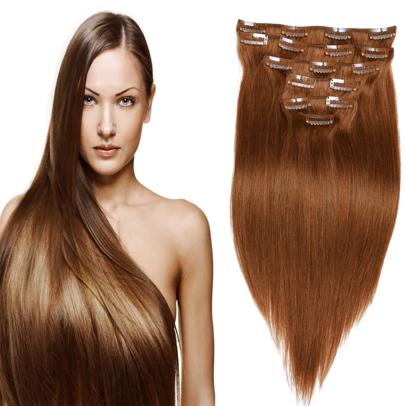 70g 220g 7pcs Malaysian Straight Clip In Hair Extensions 30 Medium Brown 16 26 inch Clip In