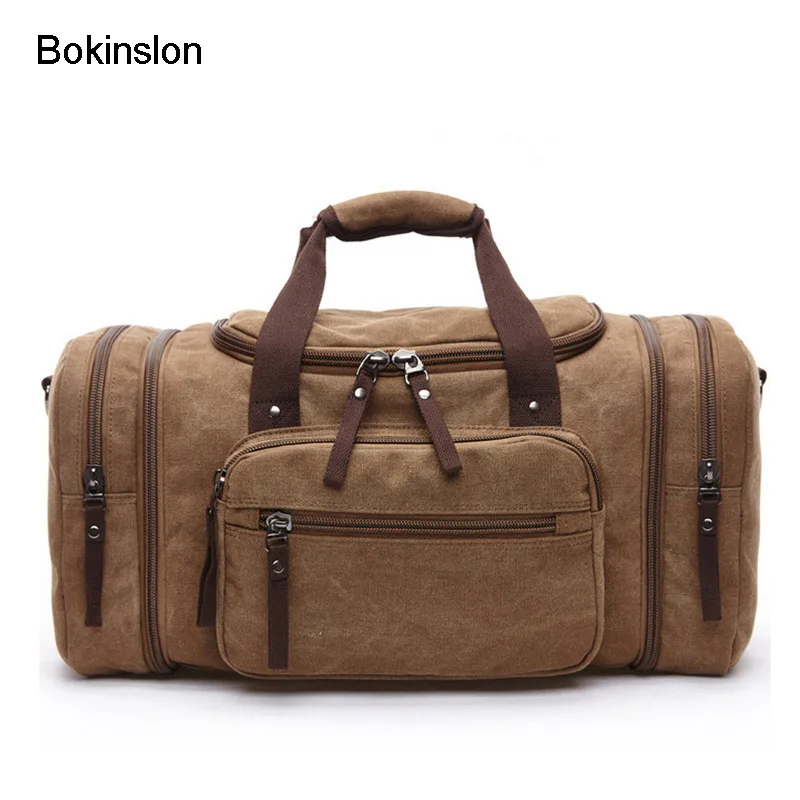 

Bokinslon Travel Bags Men Canvas Casual Man Handbag Bags Solid Color Practical Large Capacity Bag For Male