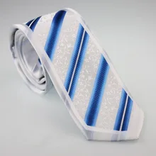 Мужские галстуки для костюма, дизайн, граница белого цвета с синими диагональные полосы, серебряный цветочный шейный платок строгий галстук 7,5 см, Cravat Gravatas