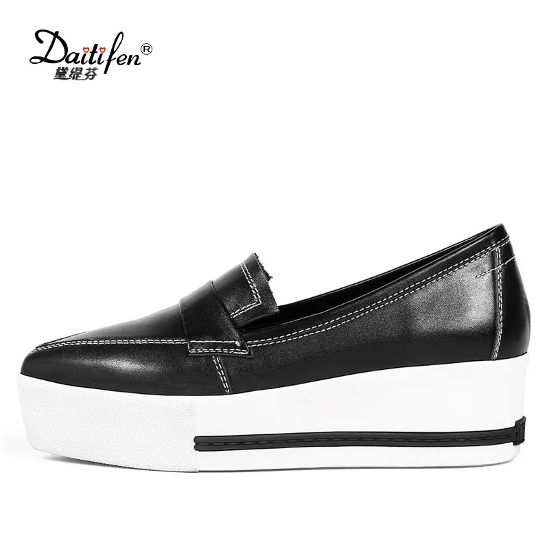 

Daitifen 2018 Brand Genuine Leather women shoes Solid color Ladies comfortable Footwear Pointed Toe Sexy platform Mujer scarpe