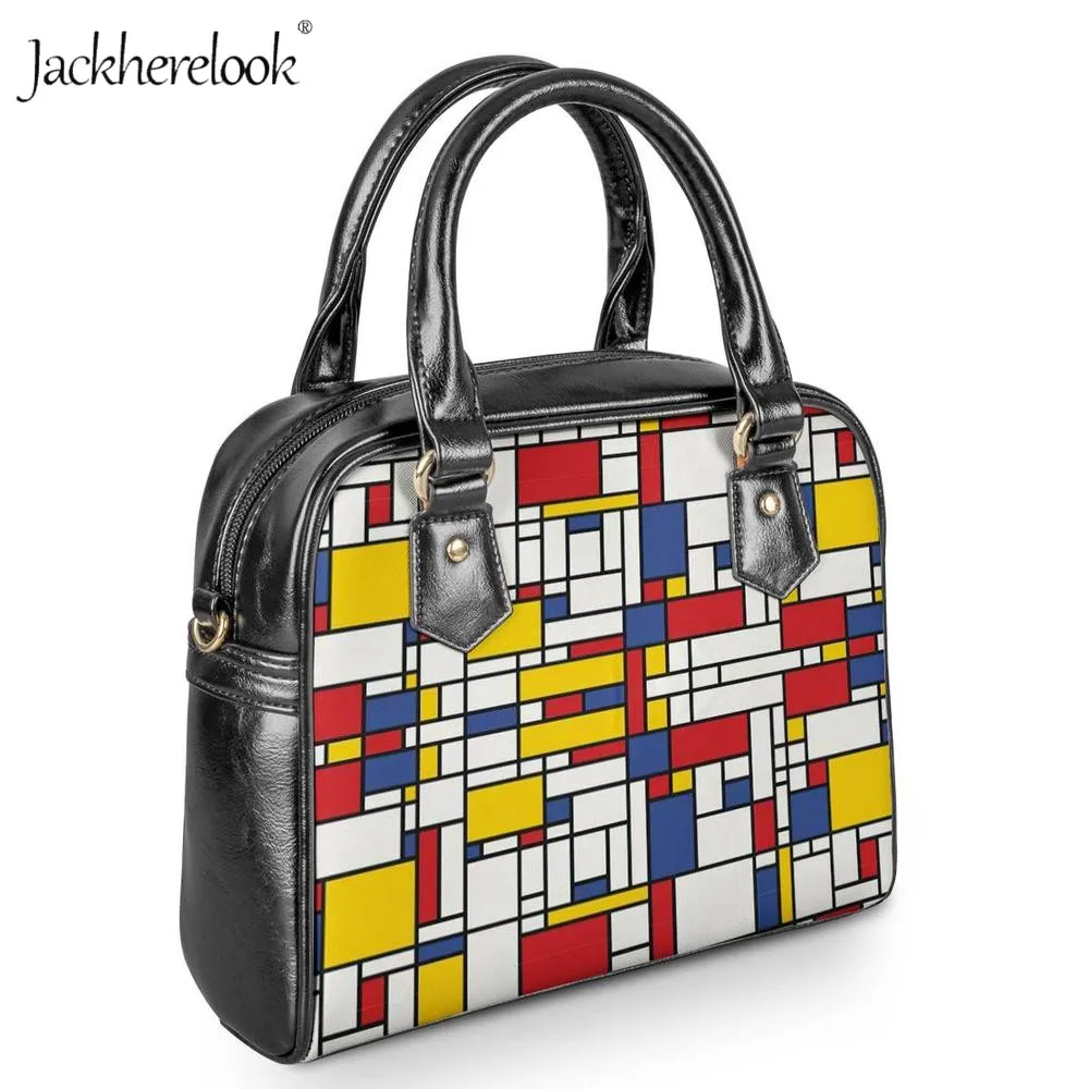 Jackherelook женская сумка Mondrian, цветная, художественная, с принтом, кожаная, на плечо, маленькая сумка, фирменный дизайн, через плечо, сумка-мессенджер, клатч