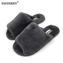 FAYUEKEY New Fashion Spring Summer Women Home Cotton Plush Slippers Ladies Indoor Floor Faux Fur Bedroom Slipper Flat Shoes fayuekey sweet spring summer autumn winter home fashion plush slippers women indoor floor flip flops for girls gift flat shoes