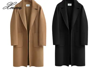 Women's Casual Woolen Coat 2020 Spring Autumn Large Size Loose Blend Winter Jacket Long Sleeve Plus Size Wool Overcoats 5XL