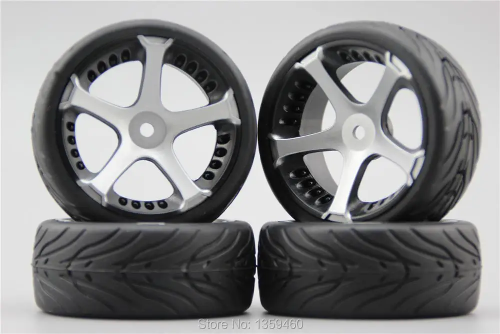 4pcs RC 1/10 Soft Rubber Touring Car Tire Tyre Nylon Wheel Rim W5S5S